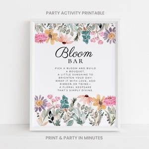 Bloom Barの看板、ブーケステーションの案内、誕生日、ブライダルシャワー、ベビーシャワー、編集不可のダウンロード