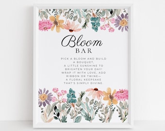Bloombar-bord, routebeschrijving boeketstation, verjaardag, vrijgezellenfeest of babyshower, niet-bewerkbare download