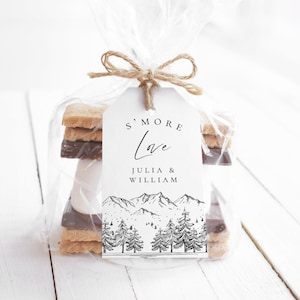 Mountain Favor Tag | Editable Template | S'more or Favor Tags | Mountain Wedding, Bachelorette, Bridal Shower | Instant Download | 1.75x3