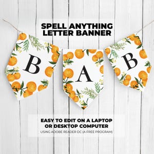 Orange Letter Banner, Spell Anything, Letters or Numbers, Citrus Birthday, Bridal or Baby Shower Printable Garland Sign