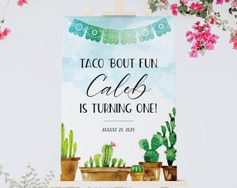 Fiesta Birthday Welcome Sign, Editable Print Template, Party, Blue, Cactus, Mexican, Cinco de Mayo, Instant Download, 16x20, 20x30 and 24x36