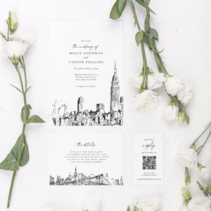 Wedding Invitation Template Set, New York City Skyline, Editable Suite, Details Card & RSVP QR Code, Brooklyn, Templett, Instant Download