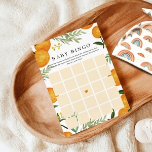 PRINTABLE Orange Baby Gift Bingo Game, game, little cutie on the way, oranges, citrus, baby shower, guest activity, instant download, 5x7