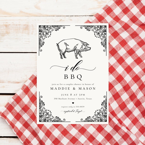 Couples Bridal Shower Invitation, I Do BBQ, Editable Template, Barbecue, Engagement, Wedding Shower, Rehearsal Dinner, 5x7, Instant Download