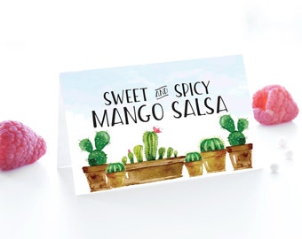 Editable Fiesta Food or Drink Labels | 3"x2" Folded Tent Cards | Instant Download  | Printable Party Decor | Editable PDF Labels | Fiesta