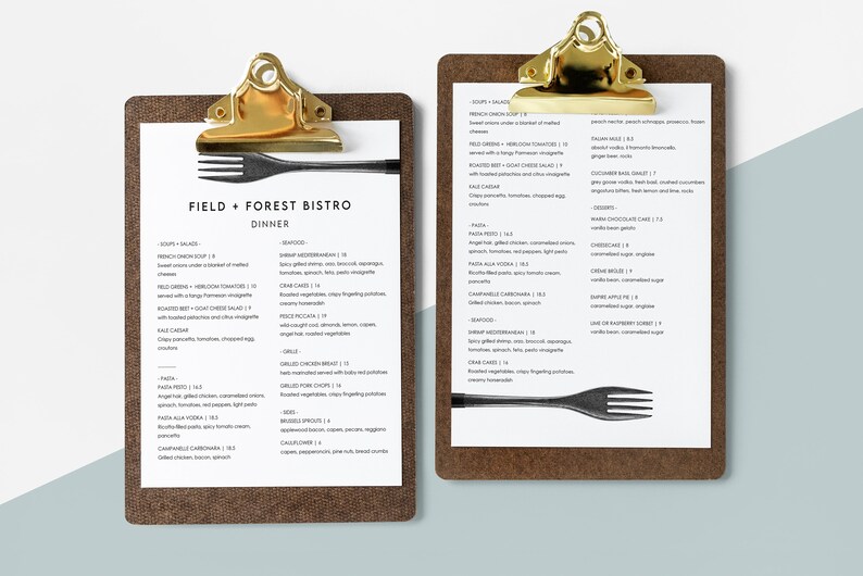 Editable Restaurant Menu Template Front and Back Modern Etsy