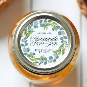 Greenery Canning Jar Lid Label | 2&quot; Mason Jar Stickers | Holiday Treats | Gift Giving | Handmade Holidays | Jams, Jellies, Salsa