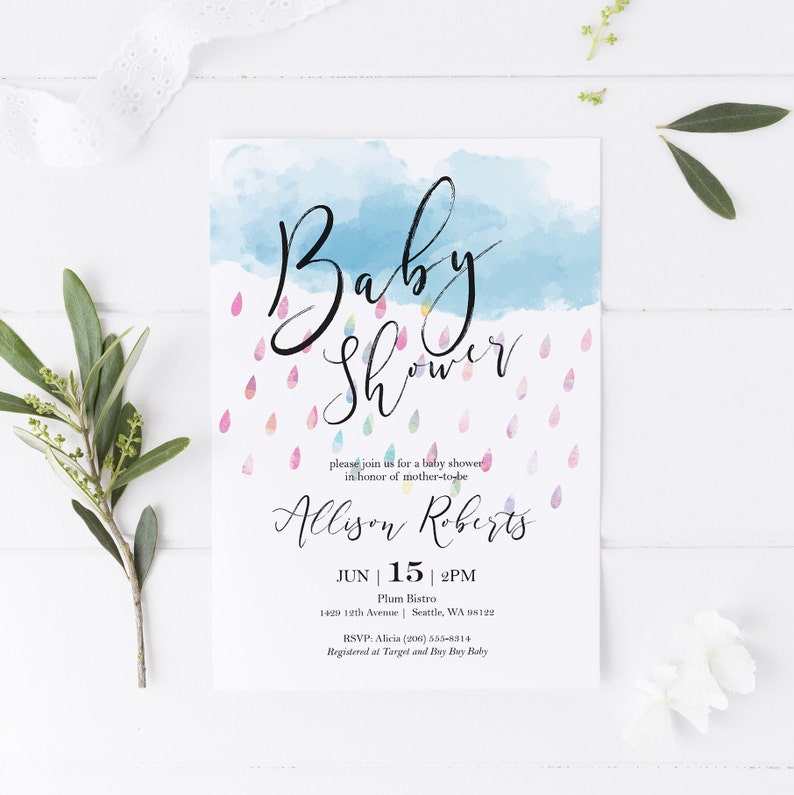 Rain Shower Baby Shower Invitation Editable Shower Invite