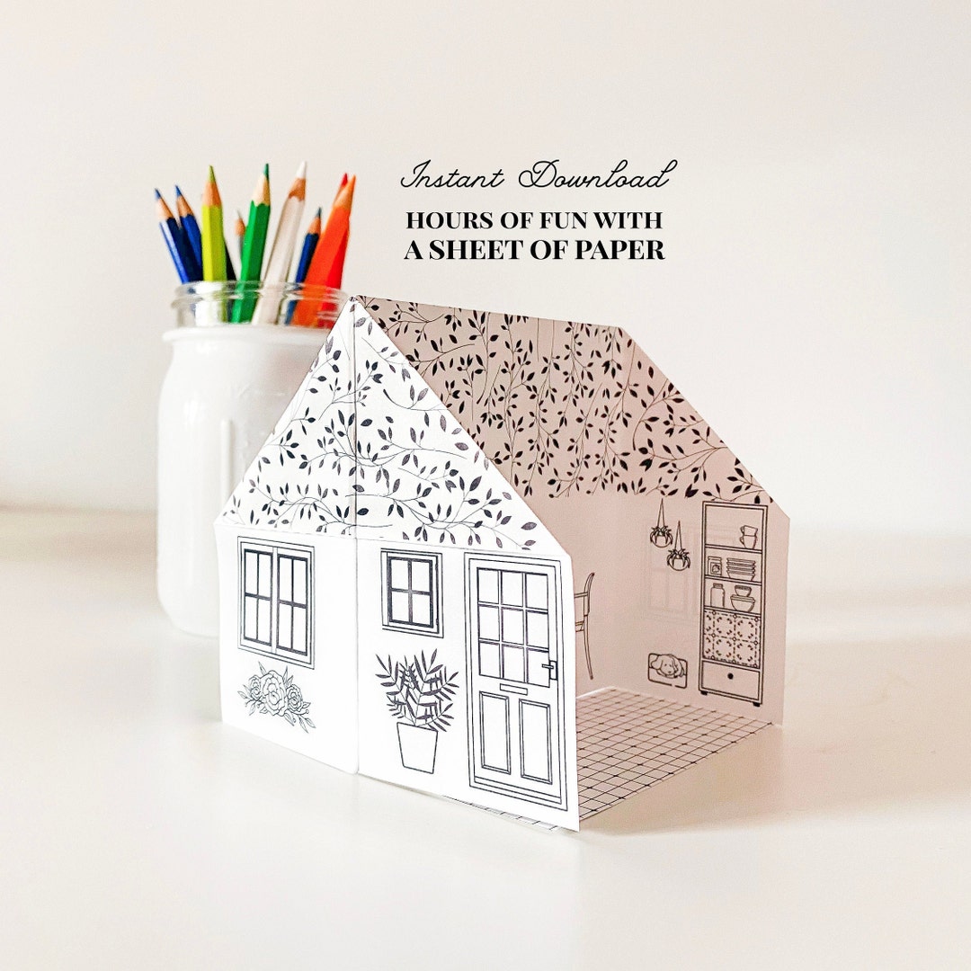 White and pink house illustration, Paper House Drawing, cottage