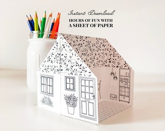 Printable Origami Paper House: Ivy Cottage Coloring Page (Instant Download)