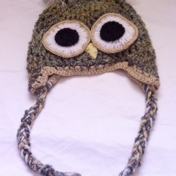 Adult owl beanie with ear flaps