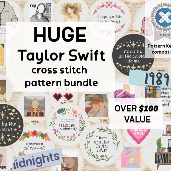 Cross Stitch Patterns- HUGE BUNDLE- Taylor Swift Cross Stitch Pattern COLLECTION - Swiftie Xstitches - Midnights folklore evermore lover