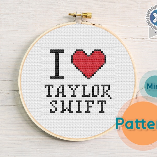 Cross Stitch Pattern - I Heart Taylor Swift - MINI Taylor Swift Cross Stitch - Great for Beginners! Instant Download PDF - Easy Stitch