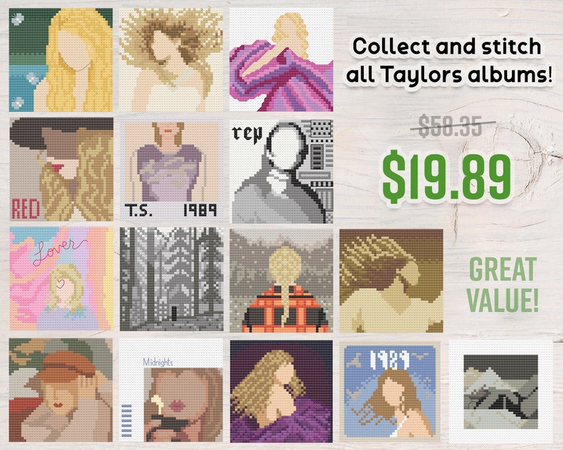 Cross Stitch Patterns BUNDLE Mini Taylor Swift Albums Cross Stitch Pattern PDF Instant Download image 2