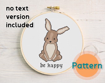 Cross Stitch Pattern - Be Happy Bunny - Cute Woodland Rabbit - Baby Shower Nursery Gift - Cross Stitch Pattern For Kids Instant Download