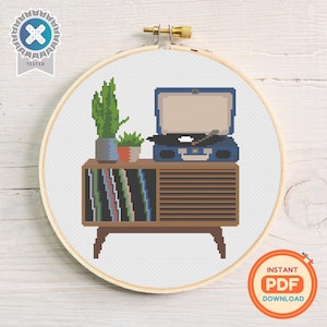 Retro Record Player Cross Stitch Pattern: Modern Music Decor (PDF)
