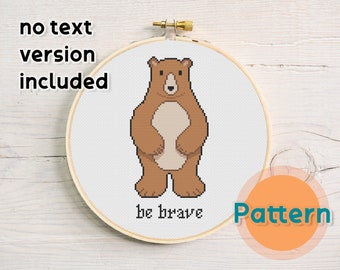 Cross Stitch Pattern - Bear - Cute Woodland Brown Bear- Baby Shower Nursery Gift - Cross Stitch Pattern For Kids Instant Download
