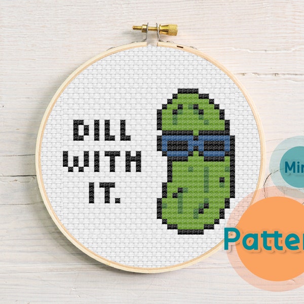 Cross Stitch Pattern - Dill With It - Mini Pickle Cross Stitch Pattern - Great for Beginners - Funny Cute Pickle - Instant Download PDF