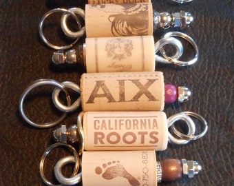 6 Wood and Metal repurposed cork keychains