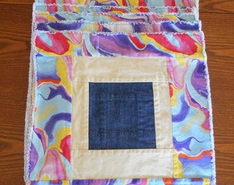 Set of 8 Multi Color Repurposed Denim Reversible Placemats