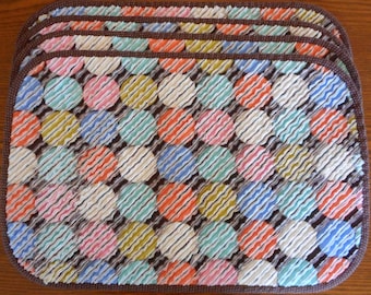 Set of 4 Faux Chenille Colorful Dots Placemats