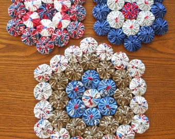 1 Large and Two Small Red, White and Blue Trivets