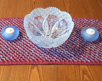 Burgundy and Blue Faux Chenille Table Runner