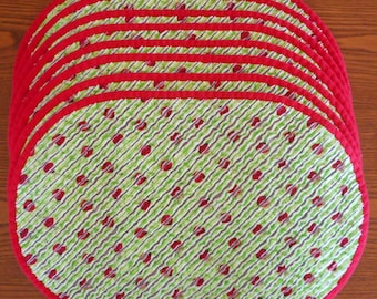 Set of 8 Oval Ladybug Faux Chenille Placemats