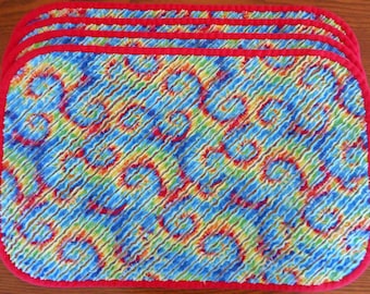 Set of 4 Rectangular Faux Chenille Tie Dye Swirl Placemats