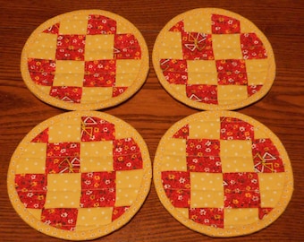 Set of 4 Yellow and Red Mug Rugs