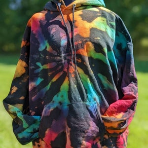 Unique Reverse Dye Rainbow Hoodie Hand-Dyed Soft Cotton Pullover