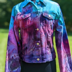 Ladies Tie dye jean jacket / denim jacket / One of a kind Denim / hand dyed. Size  12