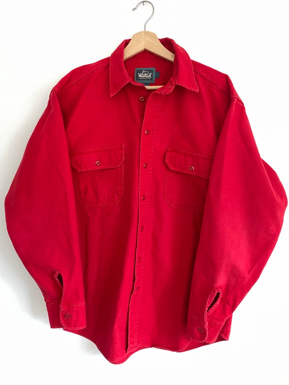 Woolrich Red Cotton Shirt Jacket Brushed Cotton