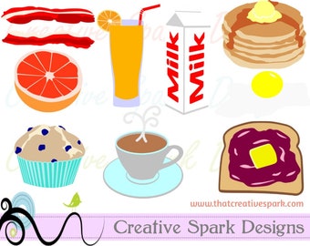 Breakfast Food SVG, DXF, EPS Layered Image Collection for Die Cutting Machines, Clip Art, Scrapbooks, Iron-on, Decor, Party, Cards,