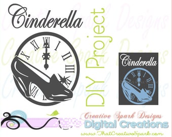Cinderella Slipper and Clock Icon Wall Art DIY SVG Project digital download for die cutting machines, graphic arts, vinyl, iron-on, decor