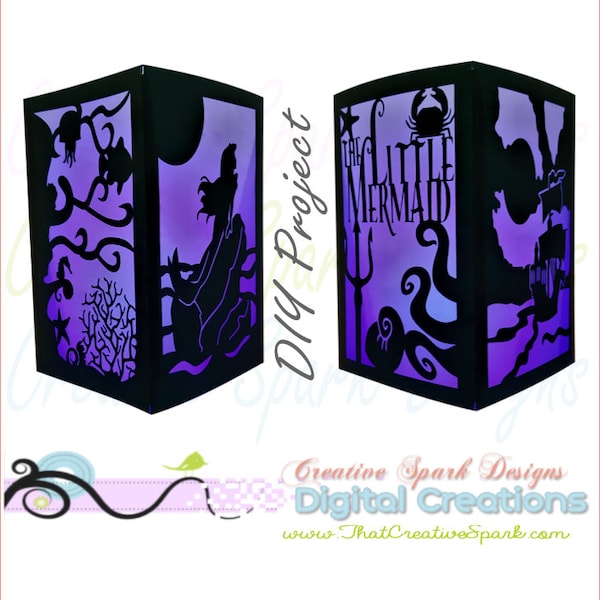 Little Mermaid Lantern DIY Project SVG. DXF download for die cutting, party centerpieces, wedding, decor, children, shower