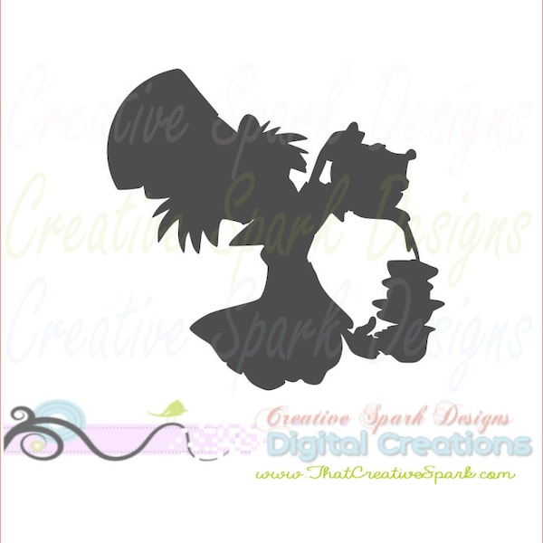 Mad Hatter Tea Party Silhouette for die cutting machines, graphic design, great for clip art, iron-on, vinyl decals, cards and scrapbook