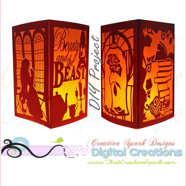 Beauty and the Beast Paper Lantern DIY Project SVG, fichiers DXF pour la coupe de meurs, pièces maîtresses de fête, mariage, décor, enfants, douche