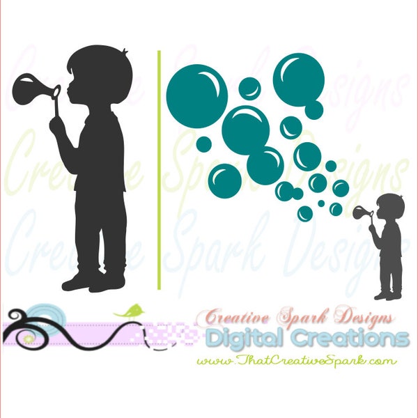 Little Boy Blowing Bubbles Silhouette SVG, DXF, PNG Bild Download für Die Cutting Machines, Vinyl, Wandkunst, Aufkleber, Bügelbild, Dekor, Karten