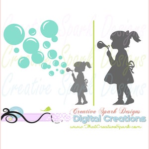 Little Girl Blowing Bubbles Silhouette SVG, DXF, PNG image Download for Die Cutting Machines, vinyl, wall art, decal, iron-on, decor, cards