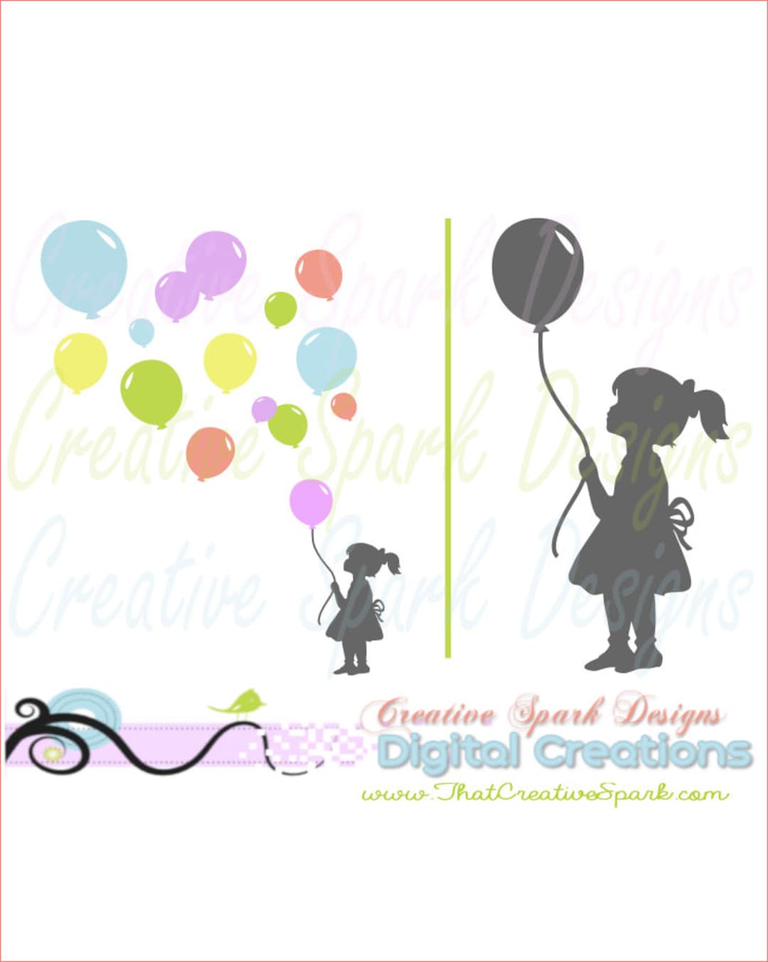 Little Girl With Balloons Silhouette SVG, DXF, PNG Image for Die Cutting Machines, Vinyl, Decor