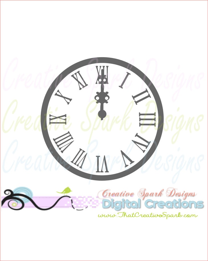 Midnight Clock SVG, DXF, PNG Digital image for scrapbooks, vinyl, decal, iron-on, wall art, embroidery, home decor, clip art for sale  