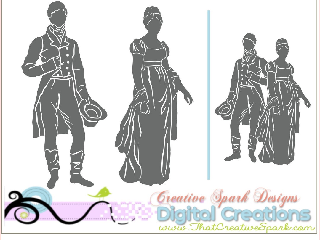 Regency Pattern Svg Regency Couple Silhouette SVG, DXF, PNG Image Set for Die Cutting ...