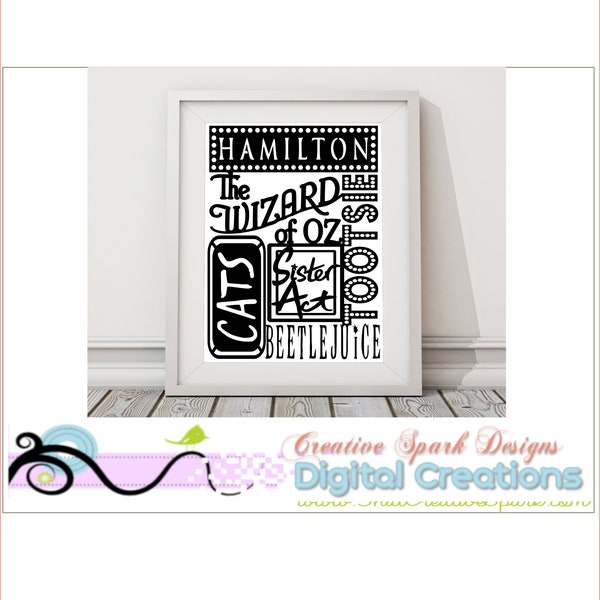 Famous Broadway Titles 3 Printable Poster and Die cutting template