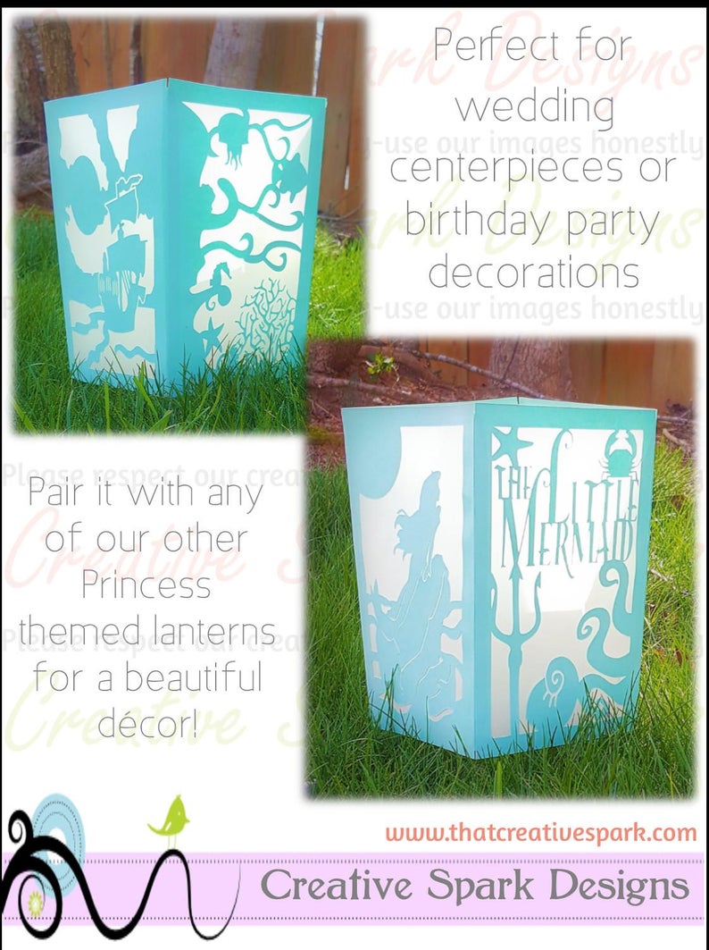Little Mermaid Lantern DIY Project SVG. DXF download for die cutting, party centerpieces, wedding, decor, children, shower image 4