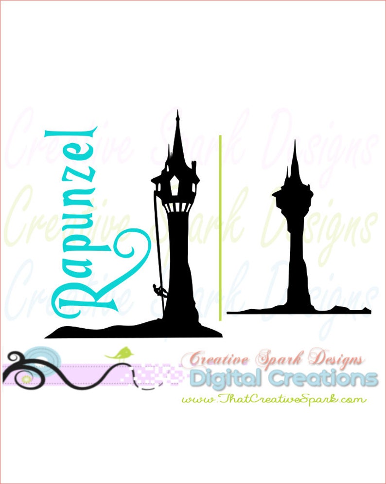Download Rapunzel's Tower Silhouette SVG DXG PNG image set for | Etsy