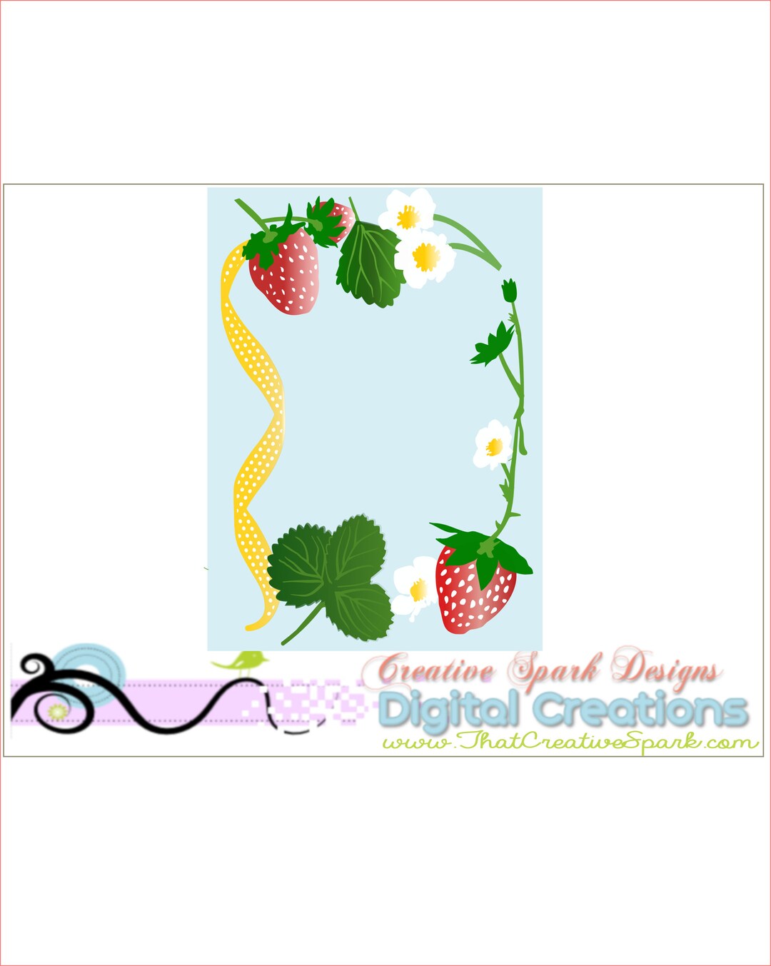 Strawberry Themed Printable Border for Invitations, Scrapbooking, Card ...
