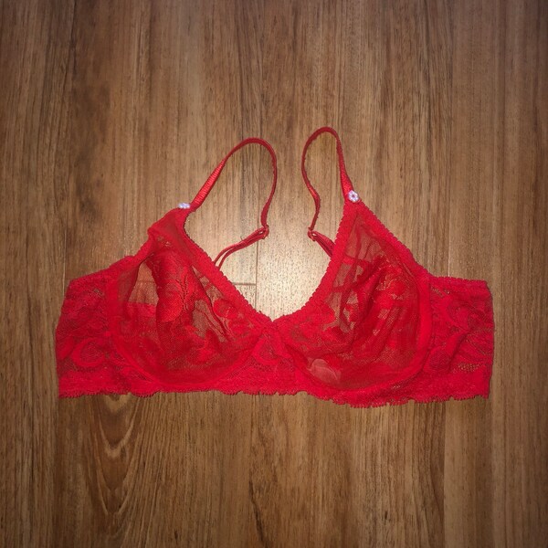 red sheer mesh christian dior bra vtg lingerie