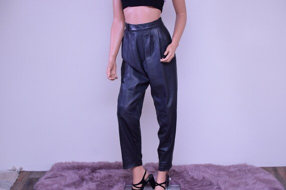 vintage 80s leather trousers high rise black pants