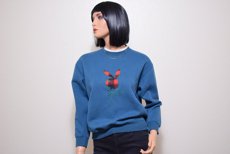 playboy sweatshirt vintage plaid deep teal 80s 90s